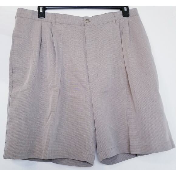 Croft & Barrow Men's Dressy Tan Checked Pattern Bermuda Shorts Dble Pleat Sz 42 - Picture 1 of 8